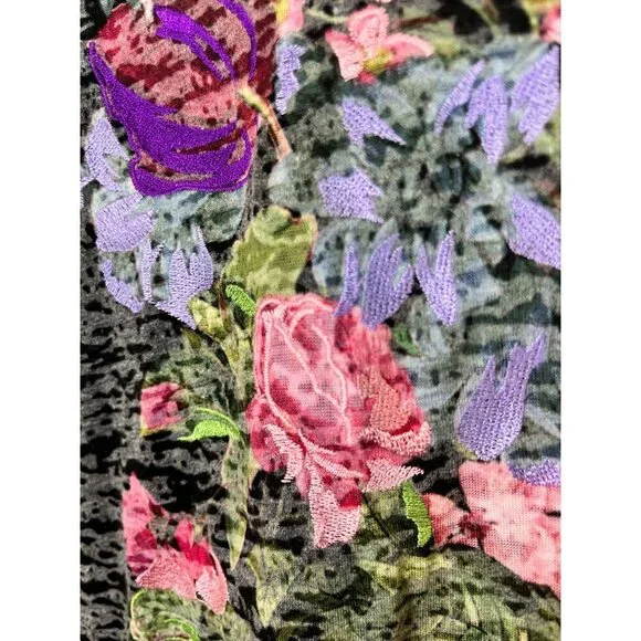 Retro Floral Tshirt L Gray Boho Hippie Indie Folk Chic Western Classic Preppy - Picture 5 of 9